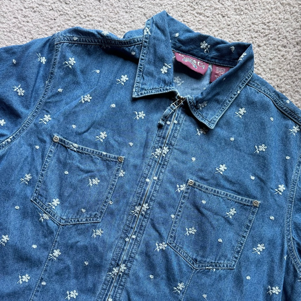 Denim & Co Floral Stitching Shirt